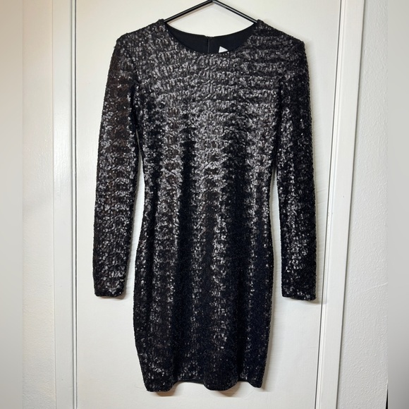 NWT Bailey 44 Heart Of Glass Allover Sequins Black Mini Long Sleeve Dress XS - Picture 4 of 17